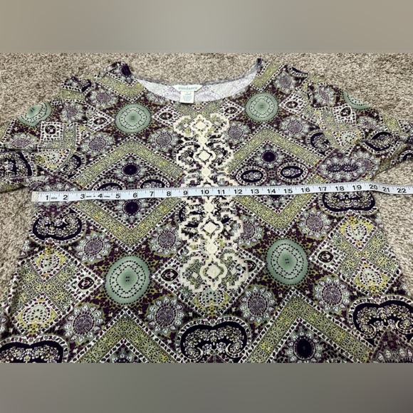 Sundance Veda Embroidered Tile Print Lightweight Green Cable Knit Sleeve Top XL - Picture 5 of 7
